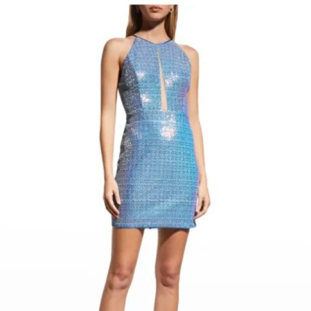 Aidan Mattox Marine Blue Sequin Halter Mini Dress  | Size 12 NWT Cocktail, Party